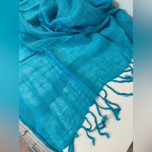 Cerulean Blue Fringe Oversized Long Lightweight Scarf - Picture 4 of 4